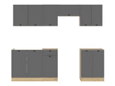 Junona Line kjøkkensett - Grafitt/Eik - 240 cm